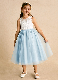 Azazie Lina vestidos de niña de las flores Vestido de Marfil Azul Cielo de Encaje de Princesa image2