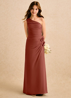 Azazie Sophie Girls Formal Flower Girl Dresses Auburn Sheath One Shoulder Chiffon Dress image5