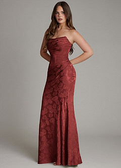 Azazie Electra Vestidos de damas de honor Vestido de Jacquard Color óxido de Jacquard Floral de Corte Sirena con Corsé image7