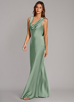 Azazie Cheryl At-home Try On Dresses Agave Mermaid Stretch Satin Dress image3