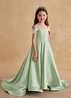Azazie Jodi Flower Girl Dresses Dusty Sage A-Line Matte Satin Dress image3