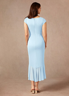 Azazie Renetta Mother of the Bride Dresses Sky Blue Sheath V-Neck Pleated Mesh Dress image3