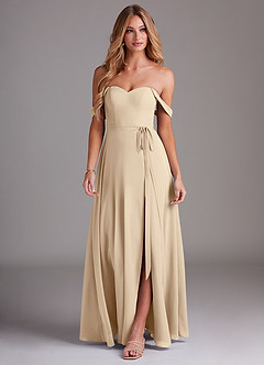 Azazie Aaron Bridesmaid Dresses Champagne A-Line Off the Shoulder Chiffon Convertible Dress image4