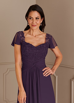 Azazie Gwenyth Mother of the Bride Dresses Plum A-Line Lace Chiffon Dress image8