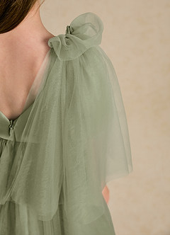 Azazie Duchess Flower Girl Dresses Pistachio A-Line with Sleeves Tulle Dress image6