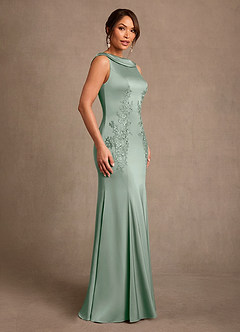 Azazie Franny Mother of the Bride Dresses Agave Sheath Lace Stretch Satin Dress image3
