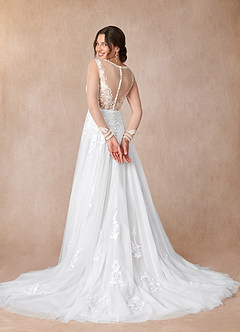 Azazie Ariya Wedding Dresses A-Line Lace Tulle Chapel Train Dress image3