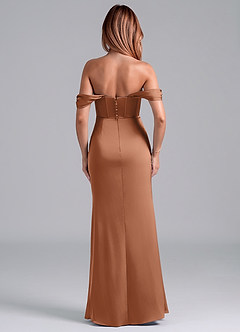 Azazie Asha Jurken voor bruidsmeisjes Converteerbaar Jurk van Stretch Satijn met Kolom Off the Shoulder Bronzeertint image4