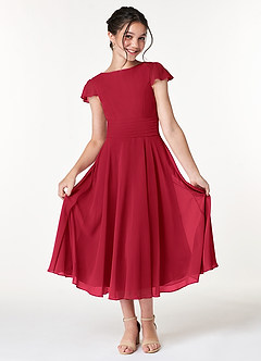 Azazie Payton Junior Scarlet A-Line Bow Chiffon Dress image3
