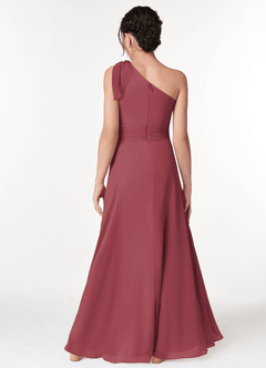 Azazie Cleo Junior Merlot A-Line Pleated Chiffon Dress image2