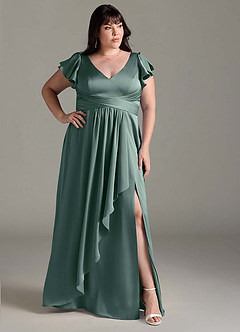 Azazie Omari Bridesmaid Dresses Eucalyptus A-Line Stretch Satin Dress image3