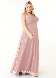 Azazie Tessie Bridesmaid Dresses Powder Pink A-Line V-Neck Pleated Chiffon Dress image8