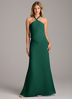 Azazie Keisha Bridesmaid Dresses Emerald Sheath Chiffon Dress image1