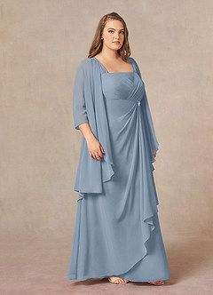 Azazie Weisz Kleider für die Brautmutter A-Linie Quadratischer Ausschnitt Gefaltet Chiffon Kleid Staubblau image3