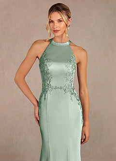 Azazie Tyra Mother of the Bride Dresses Agave Mermaid Lace Stretch Satin Dress image4