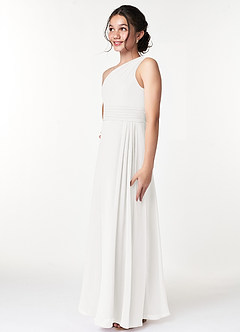 Azazie Cleo Junior Jurk van Chiffon met A-Lijn Geplooid Wit image5