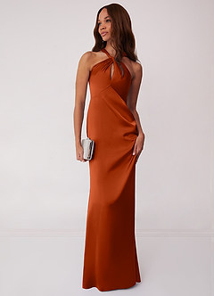 Barbie ♥ Azazie Bridesmaid Dresses Paprika Sheath Stretch Satin Dress image3