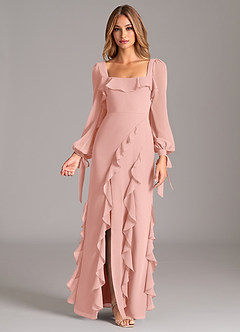 Azazie Candice Jurken voor bruidsmeisjes Jurk van Chiffon met A-Lijn Lange mouw Rozet image1