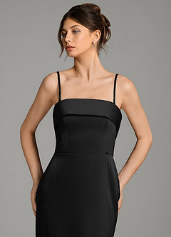 Azazie Phoenyx Bridesmaid Dresses Black Sheath Strapless Stretch Satin Dress image8
