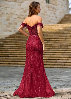 Zinanam Bourgogne Robe de bal trapèze à fleurs 3D image2