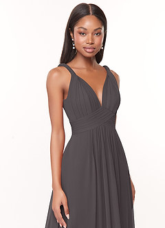 Azazie Maren Bridesmaid Dresses Steel Grey A-Line Pleated Chiffon Dress image6