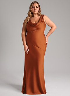 Azazie Rylina Bridesmaid Dresses Cinnamon Mermaid Stretch Satin Dress image7