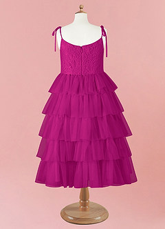 Barbie ♥ Azazie Flower Girl Dresses Fuchsia A-Line Spaghetti Strap Tulle Dress image10