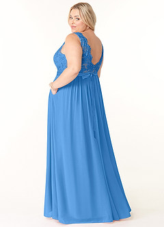 Azazie Elly Bridesmaid Dresses Blue Jay A-Line Lace Scoop Neck Chiffon Dress image10