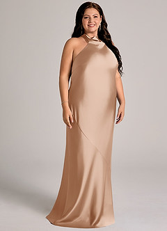 Azazie Velli Abiti da Damigella Abito Sirena in Raso Elasticizzato Collo Alto Rosa Inglese image11