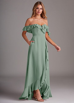 Azazie Lyra Bridesmaid Dresses Silver Sage A-Line Chiffon Convertible Dress image6