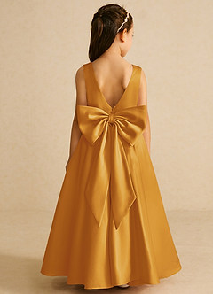 Azazie Pipsy Flower Girl Dresses Butterscotch A-Line Bow Matte Satin Dress image1