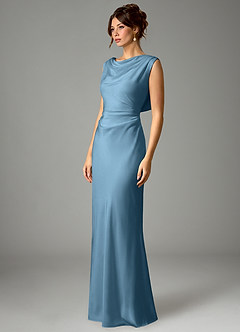 Azazie Kieryn Bridesmaid Dresses Steel Blue Mermaid Pleated Stretch Satin Dress image5