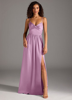 Azazie Zeya Robes de demoiselle d'honneur Robe Trapèze en Satin extensible Plissée Glycine image2