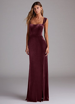 Azazie Junia Bridesmaid Dresses Raspberry Sheath Off the Shoulder Velvet Convertible Dress image1