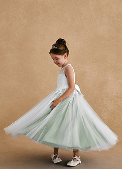 Azazie Bitsy Flower Girl Dresses Ivory Matcha A-Line Lace Tulle Dress image3