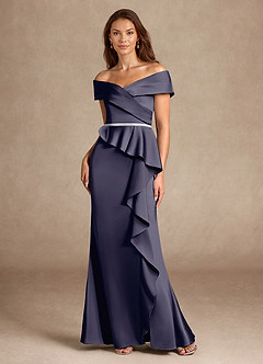 Azazie Dareia Moeder van de bruid jurken Zeemeermin Jurk van Stretch Satijn Off the Shoulder Stormachtig image6