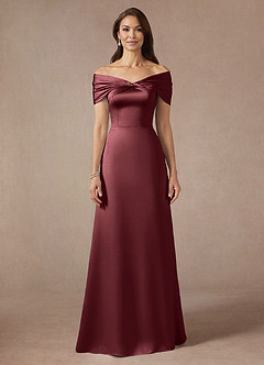 Azazie Amelia Mother of the Bride Dresses Merlot A-Line Off the Shoulder Stretch Satin Dress image3