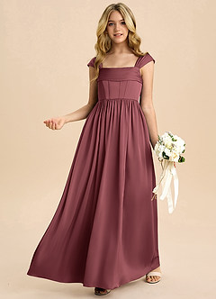 Azazie Hattie Junior Merlot A-Line Pleated Stretch Satin Dress image4