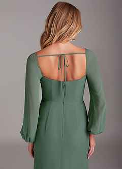 Azazie Charissa Bridesmaid Dresses Eucalyptus Sheath Long Sleeve Chiffon Dress image2