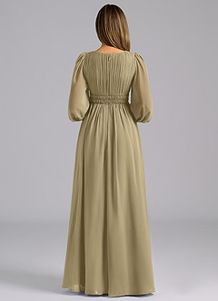 Azazie Palerma Brautjungfernkleider A-Linie Langarm Chiffon Kleid Moosgrün image2