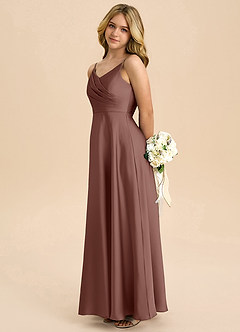 Azazie Bug Junior Espresso A-Line Pleated Stretch Satin Dress image7