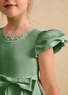 Azazie Pearl Blumenmädchenkleider Ballkleid Plissee Matte Satin Kleid Matcha image6