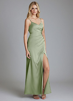 Azazie Azuree Bridesmaid Dresses Dusty Sage A-Line Pleated Stretch Satin Dress image3
