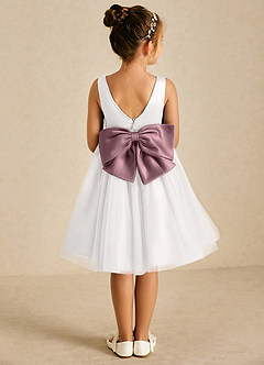 Azazie Seline Flower Girl Dresses Ivory Vintage Mauve A-Line Bow Tulle Dress image1