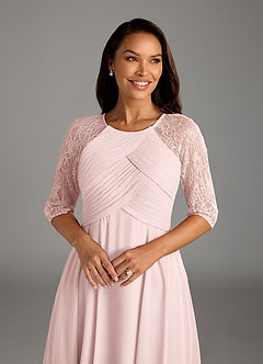 Azazie Dorothea Final Sale Blushing Pink A-Line Scoop lace Chiffon Dress image4