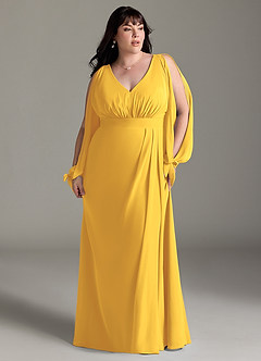 Azazie Matilda Bridesmaid Dresses Marigold A-Line Long Sleeve Chiffon Dress image13