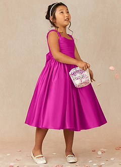 Azazie Cutie Pie Flower Girl Dresses Fuchsia A-Line Pleated Matte Satin Dress image1
