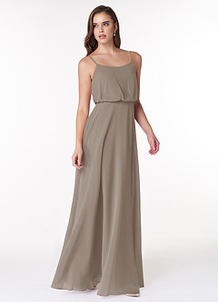Azazie Lupe Bridesmaid Dresses Taupe A-Line Scoop Blouson Chiffon Dress image4