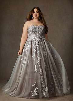 Azazie Keri Robes de mariée Robe Princesse en Dentelle Sans bretelles Blanc Diamant Moka image11