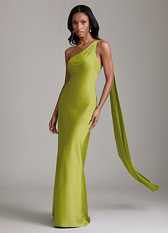 Azazie Galinda Suknie dla druhen Syrena Jedno ramię Satyna elastyczna Do ziemi Sukienka image1